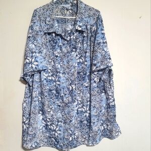 Womens Top Sz‎ 4X Blue Floral Plus Size Button Up Blouse  Only Necessities